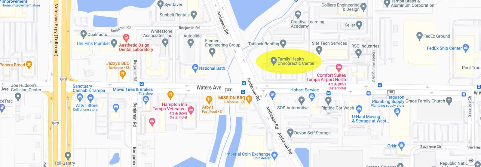 Map showing Family Health Chiropractic Center at 5503 W Waters Ave, Tampa